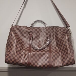Set of 2 Brown Checkered Travel Duffle Bag (Brand New)
